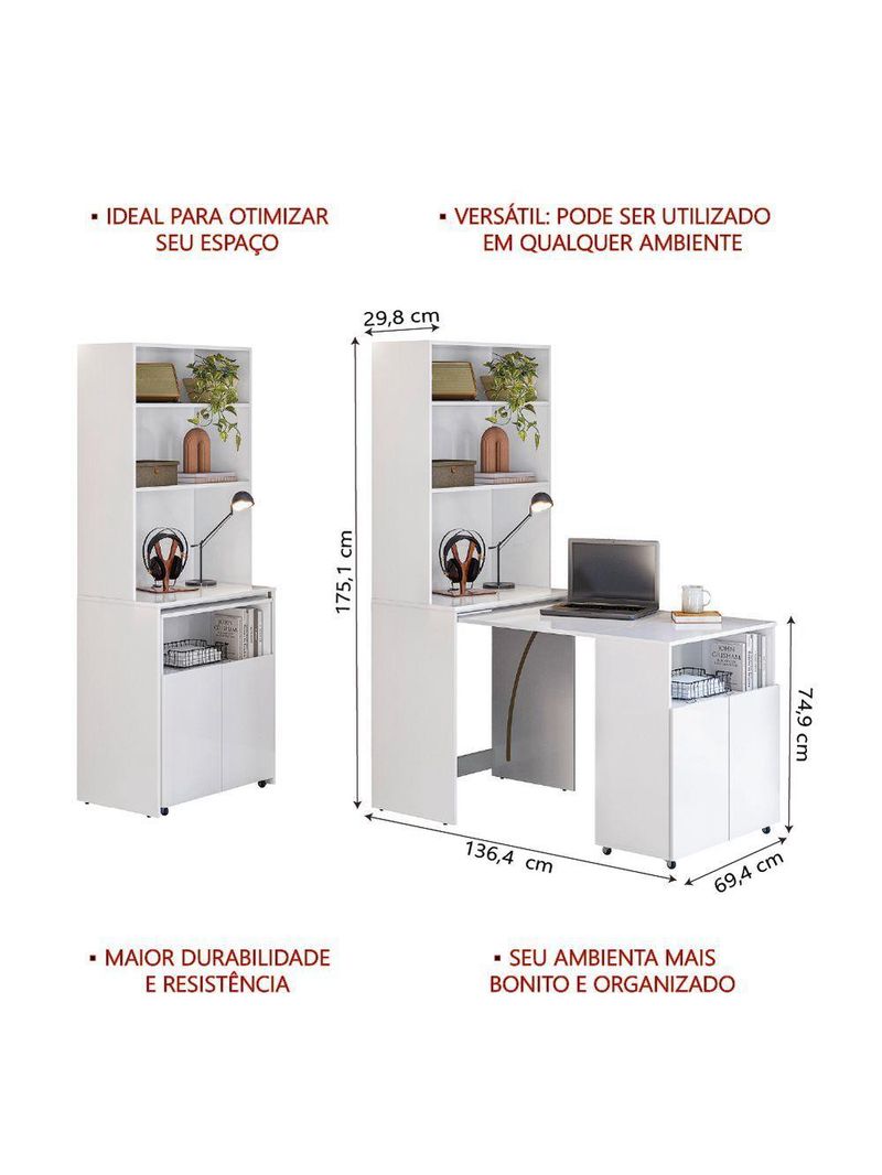 Armário Multifuncional Com Escrivaninha Retrátil Branco