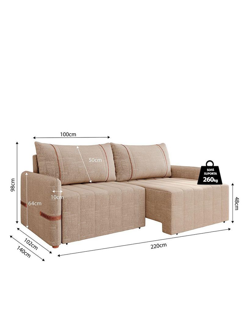 Sofá Retrátil Sem Caixa 3 Lugares 2,20m Com Almofadas Linho My Life Bex's Bege