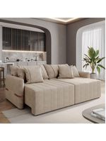 Sofá Retrátil Sem Caixa 3 Lugares 2,20m Com Almofadas Linho My Life Bex's Bege
