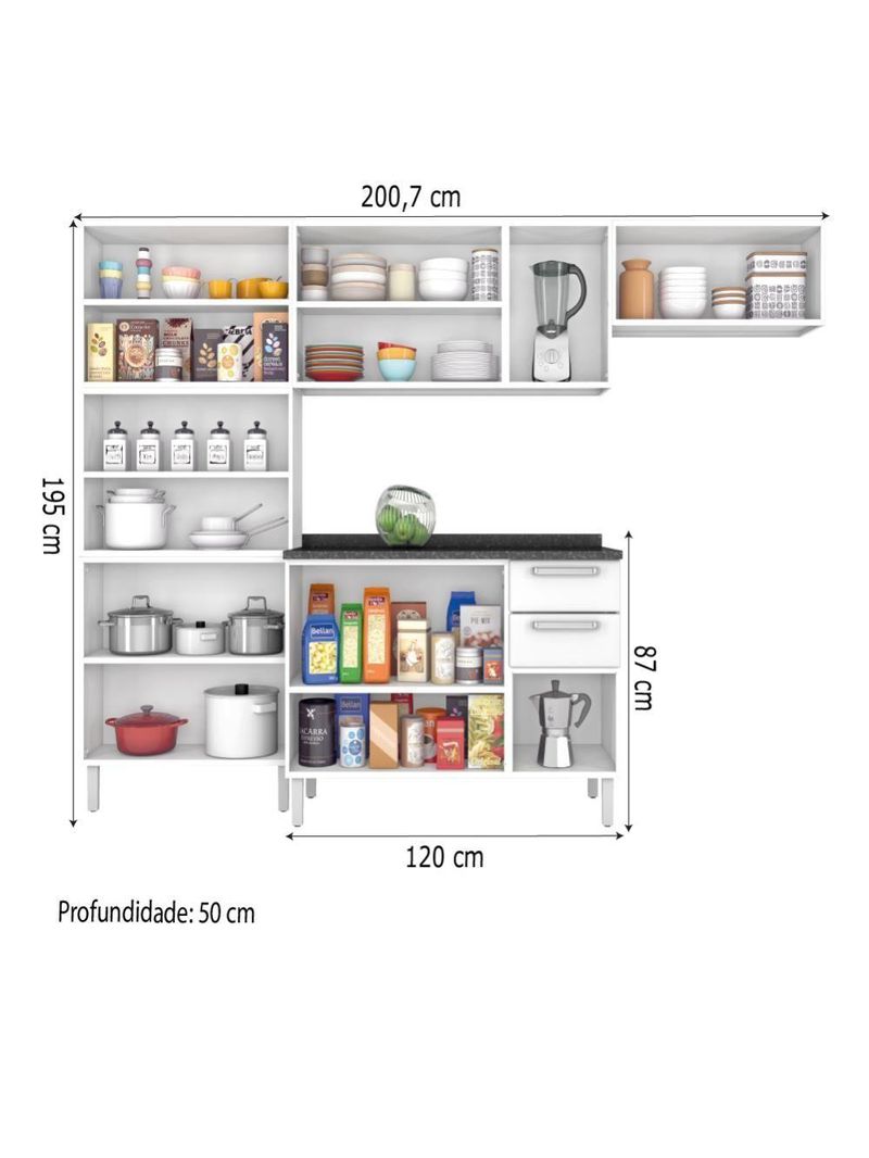 Armário Cozinha Completa Itatiaia Tarsila de Aço 13 Portas 2 Gavetas Branco