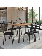 Conjunto De Mesa Sala De Jantar Com 6 Cadeiras Tubular Tampo Bp Madeirado Retangular 1,36m Preto