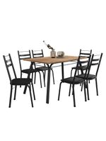 Conjunto De Mesa Sala De Jantar Com 6 Cadeiras Tubular Tampo Bp Madeirado Retangular 1,36m Preto