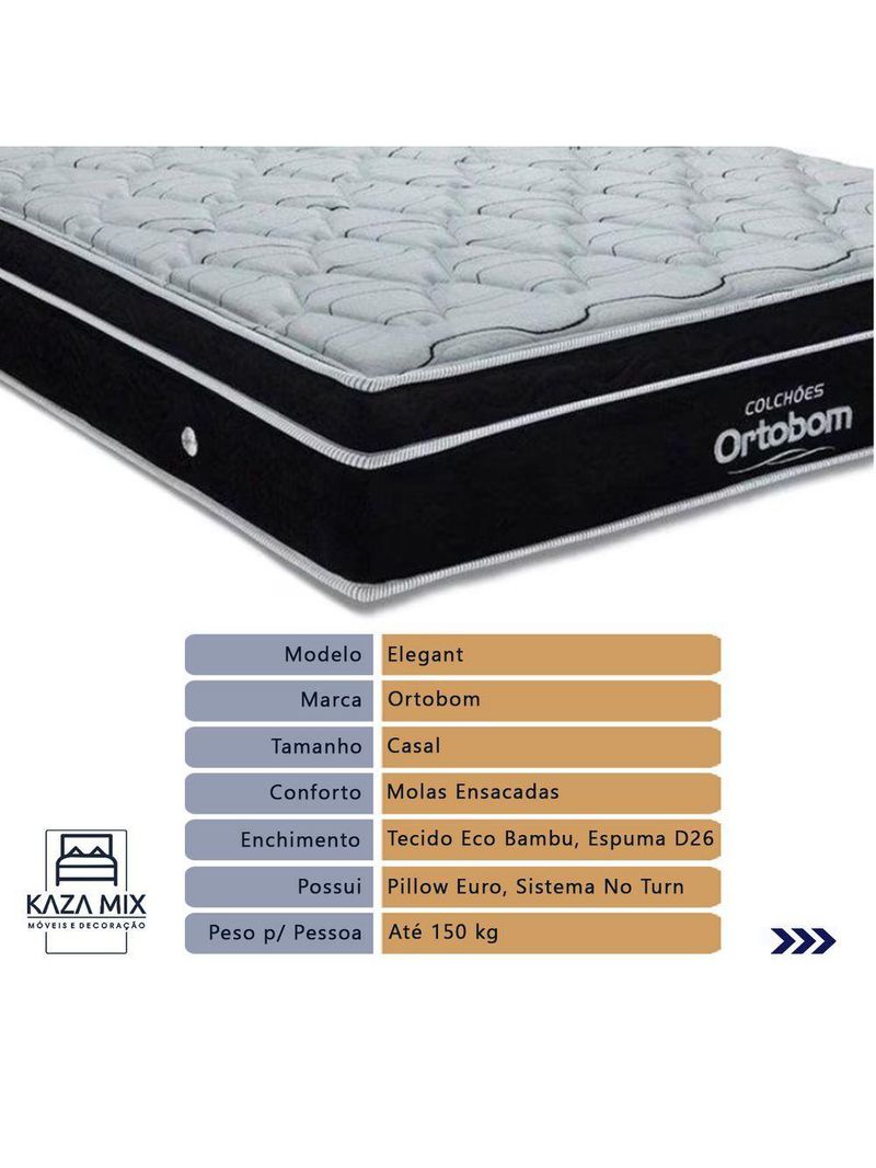 Cama Box Casal Baú Colchão Ortobom Elegant Molas Ensacadas