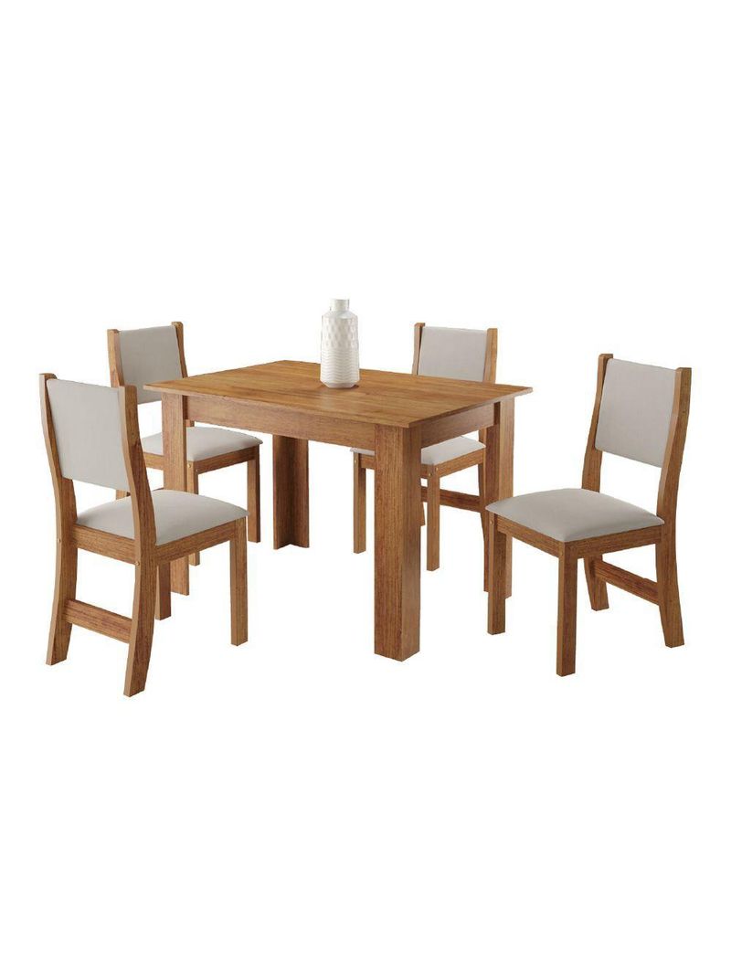 Conjunto De Mesa Sala De Jantar 1,10m 4 Cadeiras Place Veludo Viero Madeirado/marfim