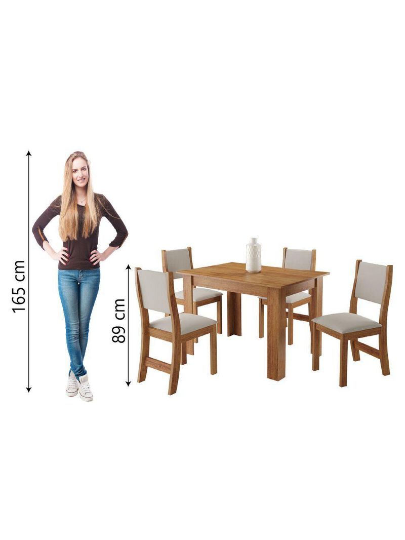 Conjunto De Mesa Sala De Jantar 1,10m 4 Cadeiras Place Veludo Viero Madeirado/marfim