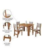 Conjunto De Mesa Sala De Jantar 1,10m 4 Cadeiras Place Veludo Viero Madeirado/marfim