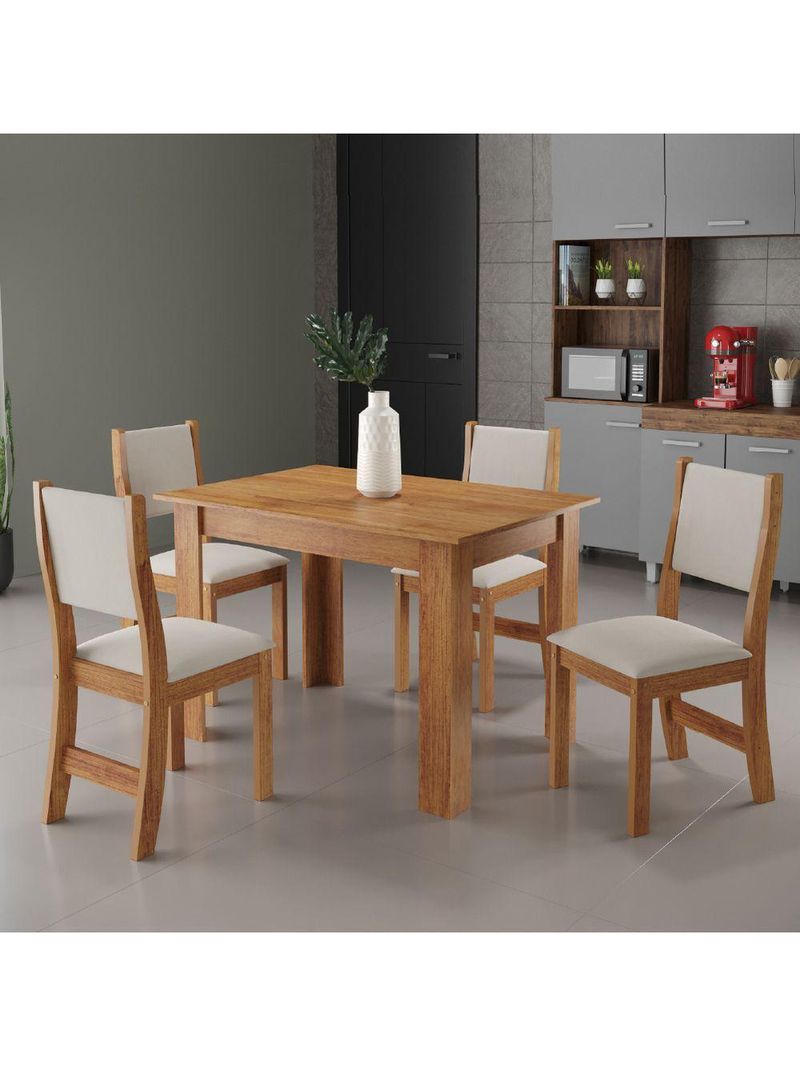 Conjunto De Mesa Sala De Jantar 1,10m 4 Cadeiras Place Veludo Viero Madeirado/marfim