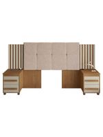 Cabeceira Casal Extensível Com 2 Mesas De Apoio Ripado E Estofado Cinamomo/Off White Suíça