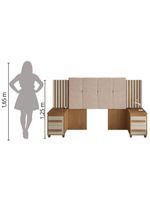 Cabeceira Casal Extensível Com 2 Mesas De Apoio Ripado E Estofado Cinamomo/Off White Suíça