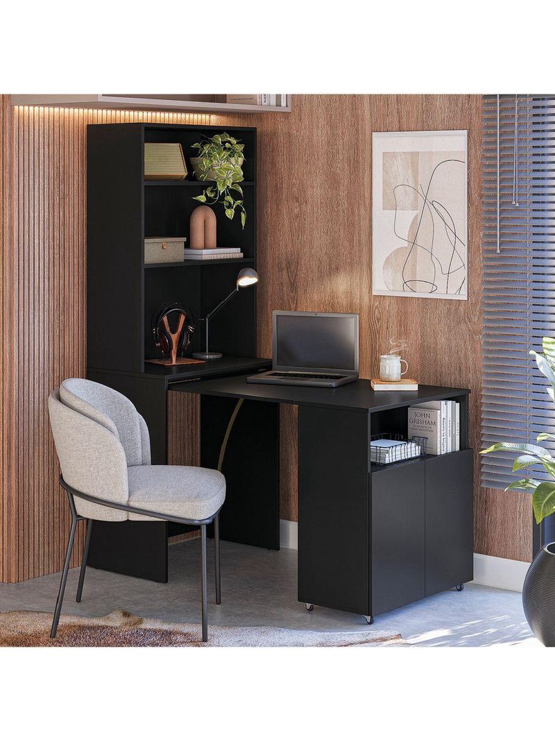 Armário Multifuncional Com Escrivaninha Retrátil Preto