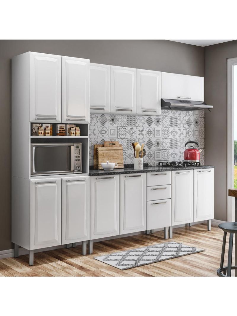 Armário de Cozinha Completa Itatiaia Tarsila de Aço com Balcão Branco