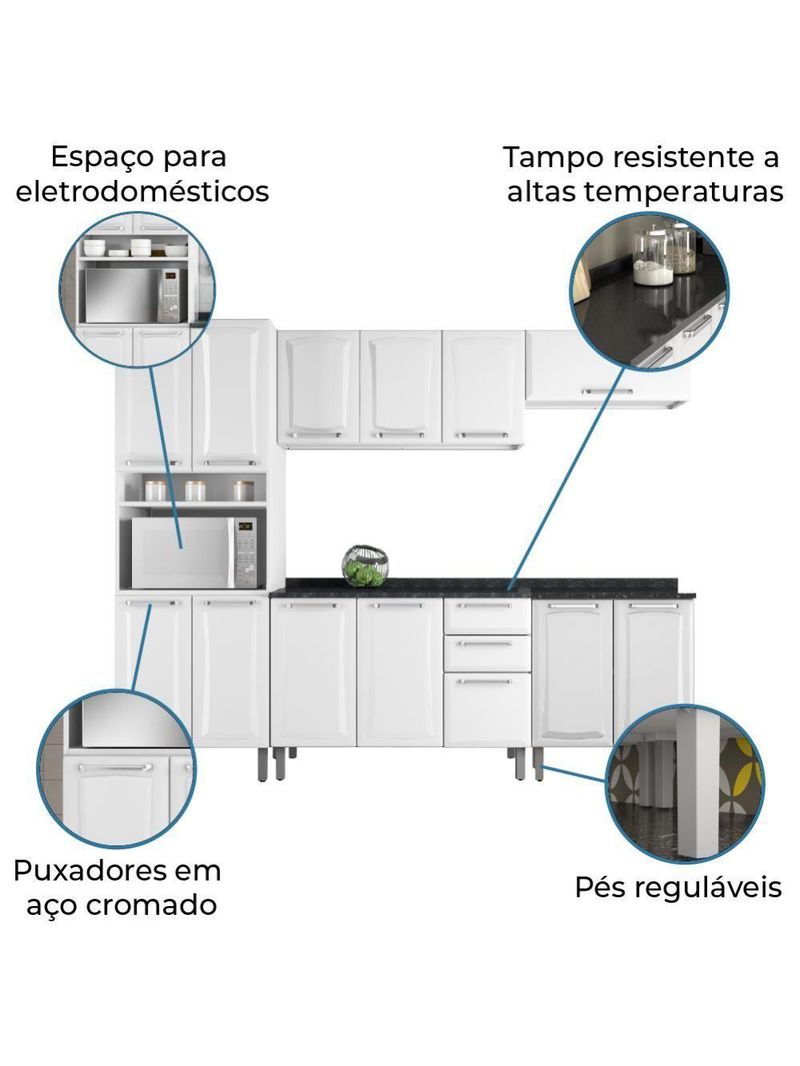 Armário de Cozinha Completa Itatiaia Tarsila de Aço com Balcão Branco