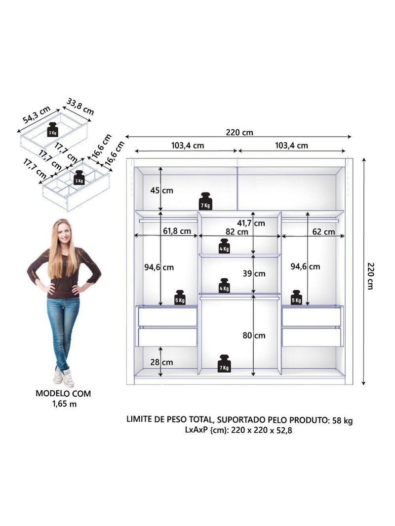 Guarda Roupas Casal Ripado 2 Portas De Correr 4 Gavetas Trianon Zanzini Areia/madeirado