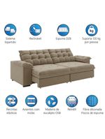 Sofá Retrátil E Reclinável Bipartido 2,90m 5 Lugares Palermo Slim Luizzi Castor