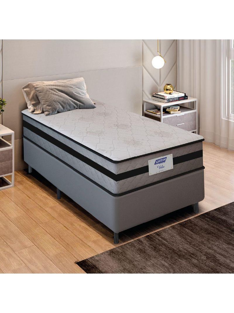 Cama Box Solteiro Gazin Com Molas Ensacadas Vibe Cinza/Preto