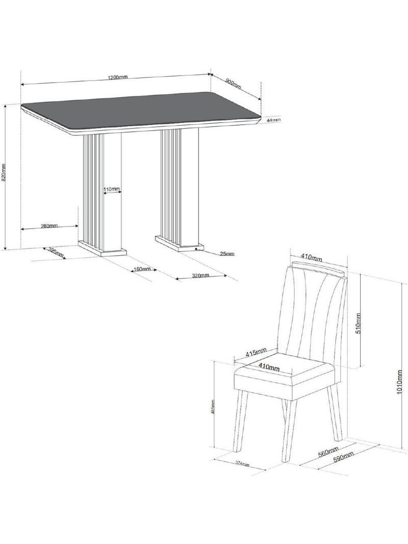 Conjunto De Mesa Sala De Jantar Ripado Tampo Com Vidro Mond 1,20m 4 Cadeiras Sofia Veludo Madeirado / Cinza