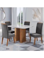 Conjunto De Mesa Sala De Jantar Ripado Tampo Com Vidro Mond 1,20m 4 Cadeiras Sofia Veludo Madeirado / Cinza