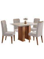 Conjunto De Mesa Sala De Jantar Tampo Com Vidro Mond 1,20m 4 Cadeiras Bele Veludo Viero Madeirado
