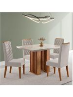 Conjunto De Mesa Sala De Jantar Tampo Com Vidro Mond 1,20m 4 Cadeiras Bele Veludo Viero Madeirado