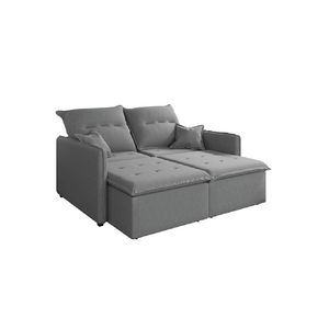 Sofá Cama Retrátil e Reclinável 2,10m 3 Lugares Bipartido Com Molas Glamour Veludo Cinza Selmer