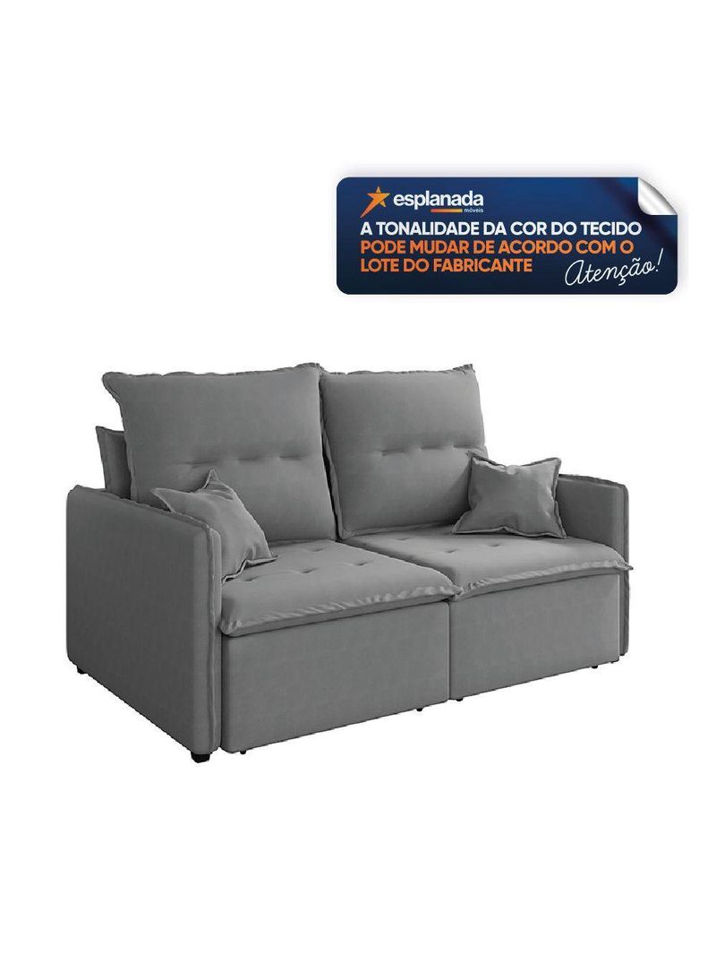 Sofá Cama Retrátil e Reclinável 2,10m 3 Lugares Bipartido Com Molas Glamour Veludo Cinza Selmer