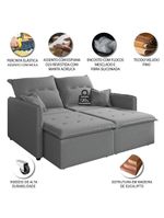 Sofá Cama Retrátil e Reclinável 2,10m 3 Lugares Bipartido Com Molas Glamour Veludo Cinza Selmer