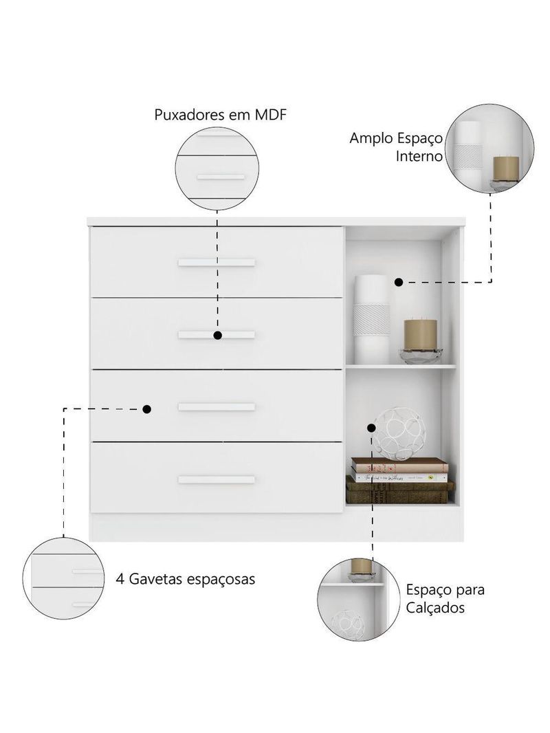 Cômoda Sapateira 4 Gavetas 1 Porta Genova Plus – Zanzini – Branco