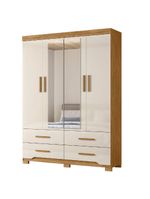 Guarda Roupas Casal Com Espelho 4 Portas 4 Gavetas Miami Madeirado Off White