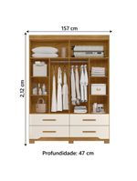 Guarda Roupas Casal Com Espelho 4 Portas 4 Gavetas Miami Madeirado Off White