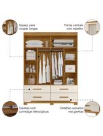 Guarda Roupas Casal Com Espelho 4 Portas 4 Gavetas Miami Madeirado Off White