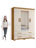 Guarda Roupas Casal Com Espelho 4 Portas 4 Gavetas Miami Madeirado Off White