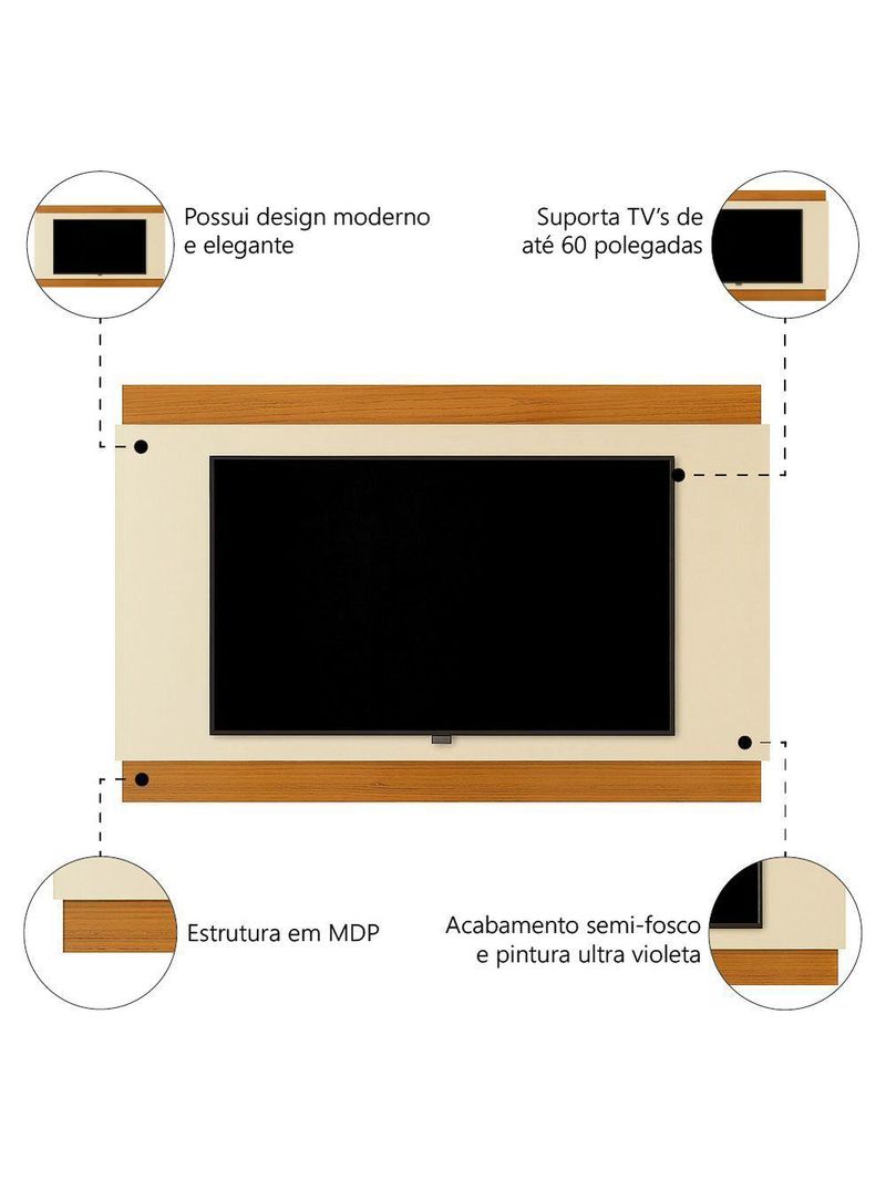 Painel Para Até 60 Polegadas 1,60m Legacy New Off White / Madeirado Edn Off White / Madeirado