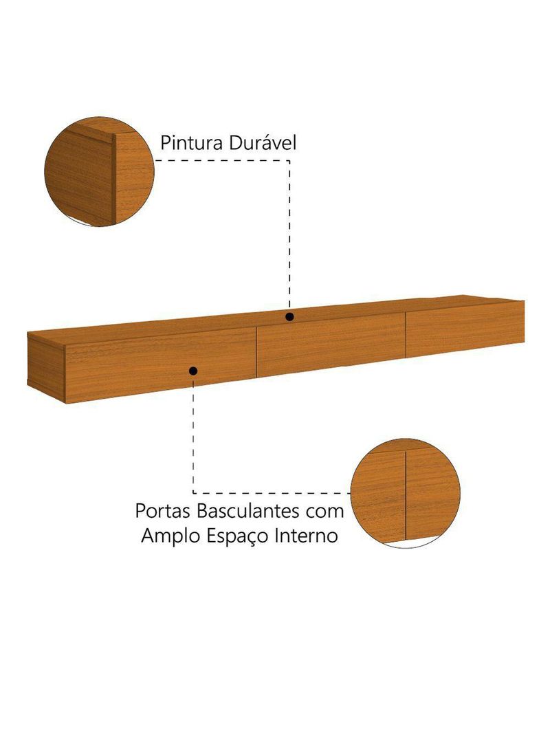 Rack Suspenso Para Painel Ou Tv Até 75 Polegadas 3 Portas 1,54m Egeo Edn Madeirado