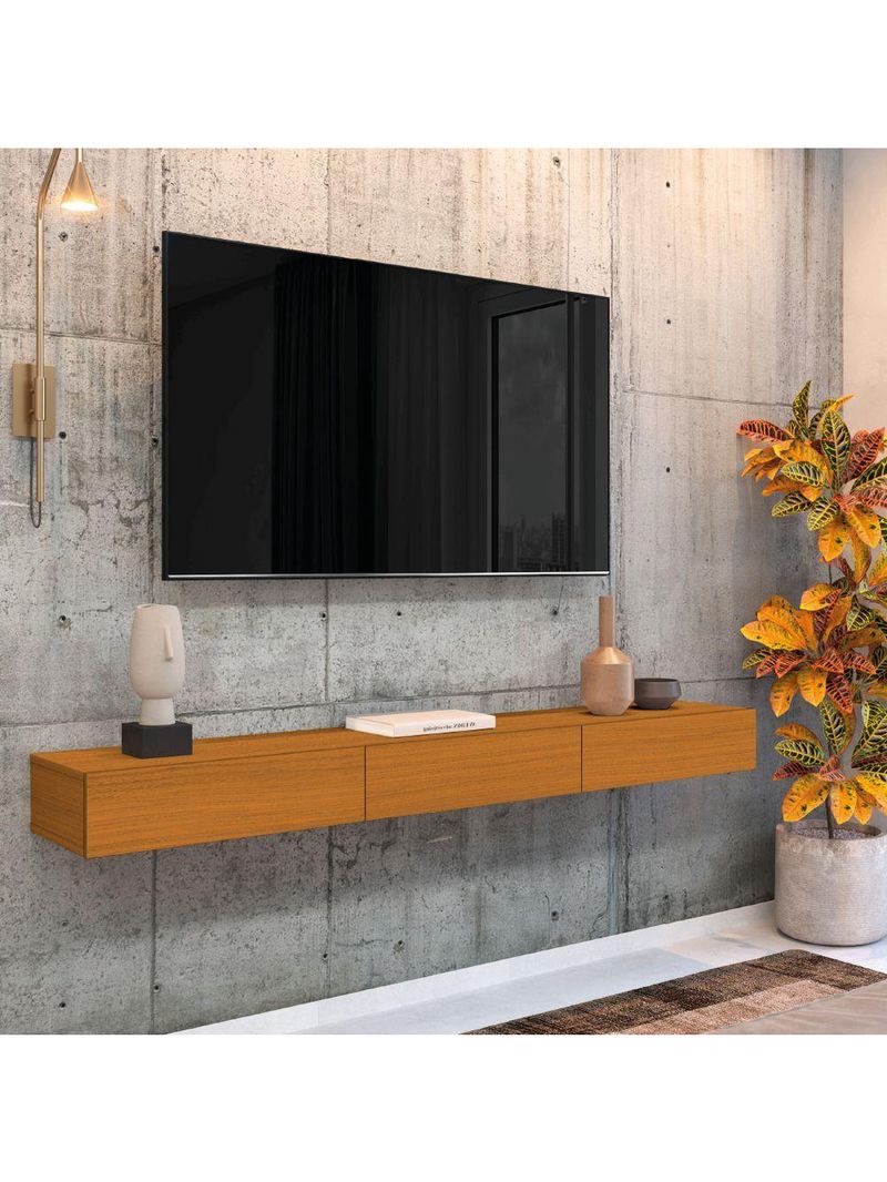 Rack Suspenso Para Painel Ou Tv Até 75 Polegadas 3 Portas 1,54m Egeo Edn Madeirado