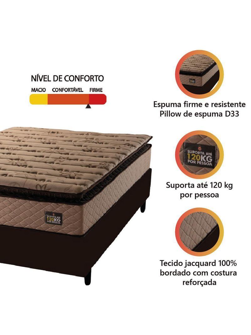 Cama Box Casal Queen Colchão Espuma D33 Pillow Top Van Gogh 158x198x67cm Suede Marrom Hellen