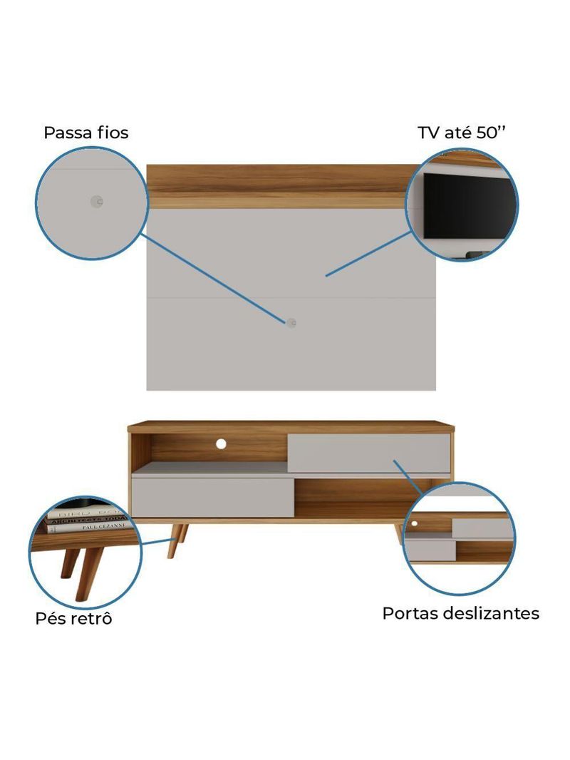 Bancada Retrô Com Painel Para Tv De Até 50 Polegadas Notável