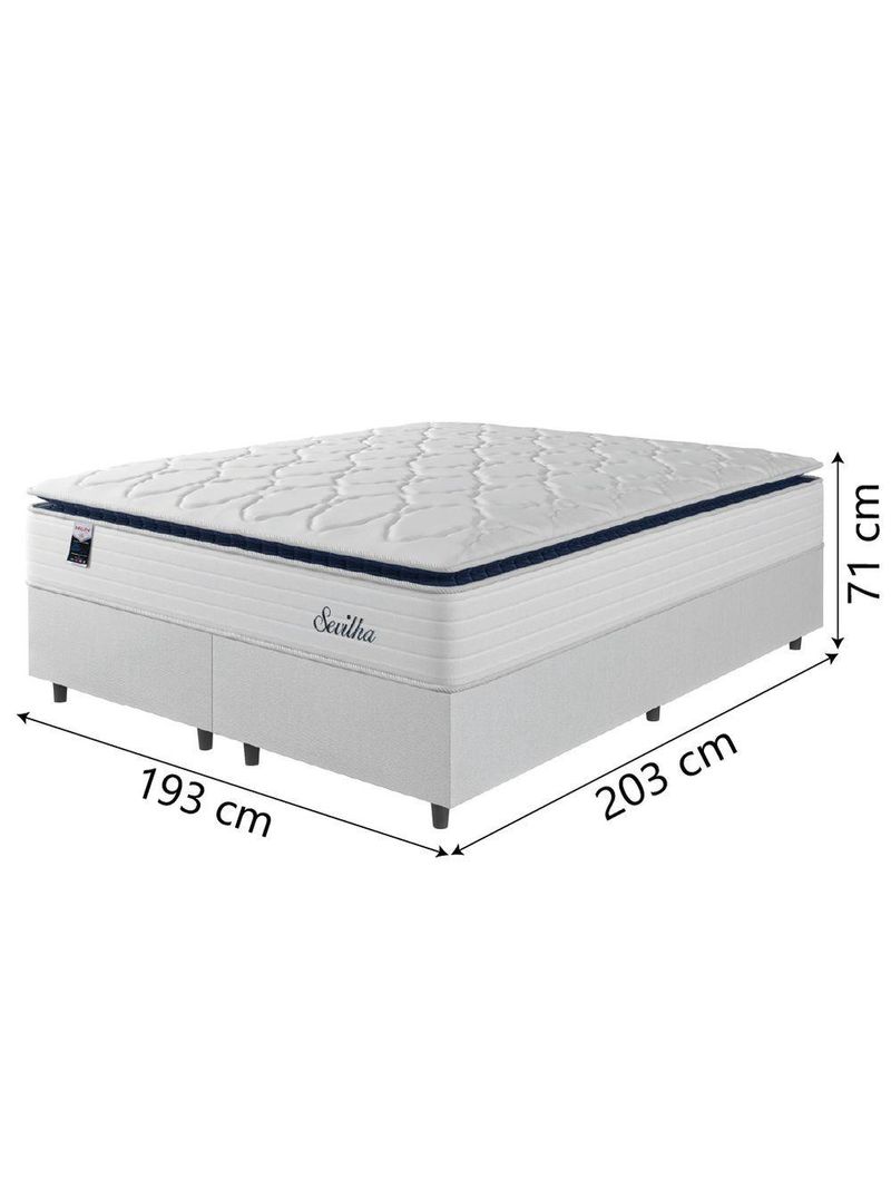 Cama Box Casal King Colchão Molas Ensacadas Com Pillow Sevilha 193x203x71cm Branco/cinza Hellen