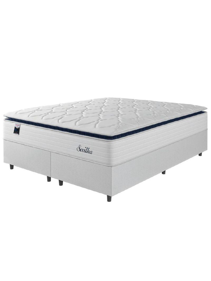 Cama Box Casal King Colchão Molas Ensacadas Com Pillow Sevilha 193x203x71cm Branco/cinza Hellen