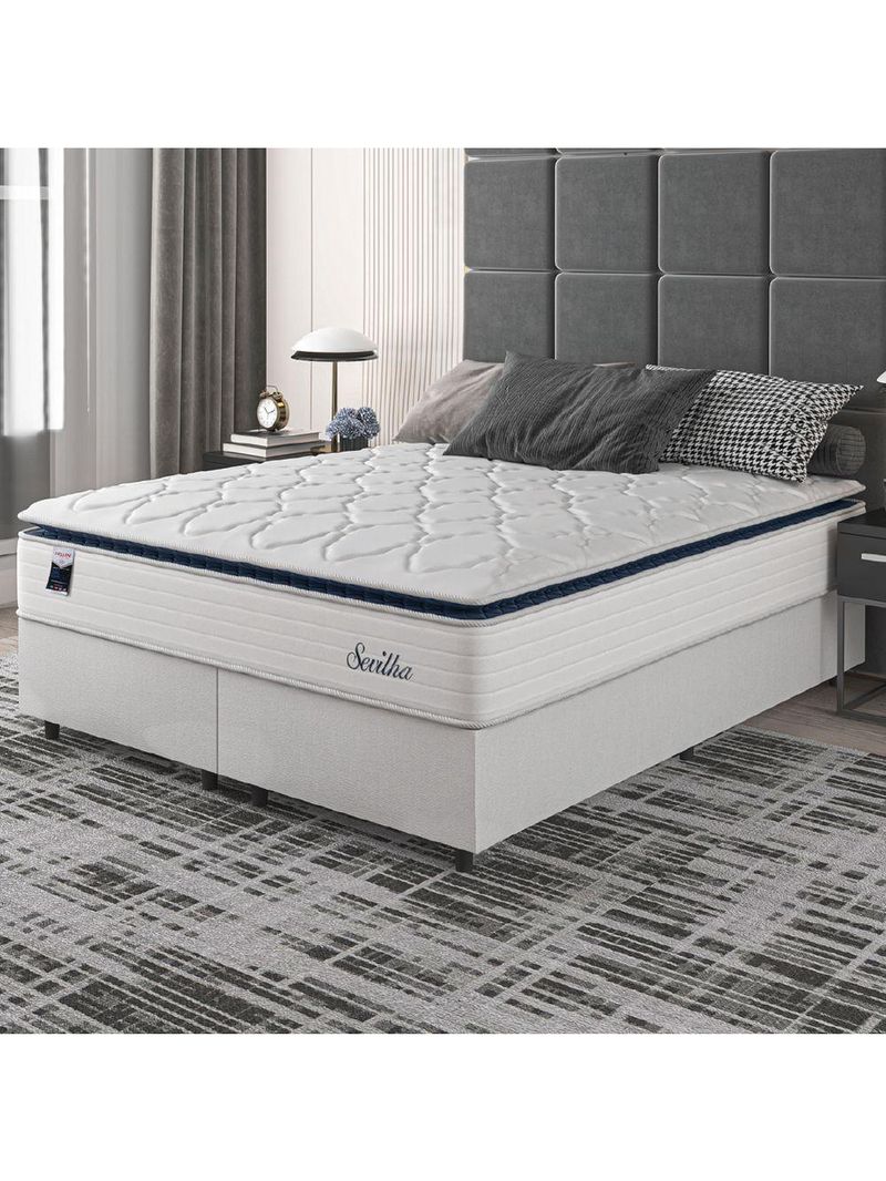 Cama Box Casal King Colchão Molas Ensacadas Com Pillow Sevilha 193x203x71cm Branco/cinza Hellen