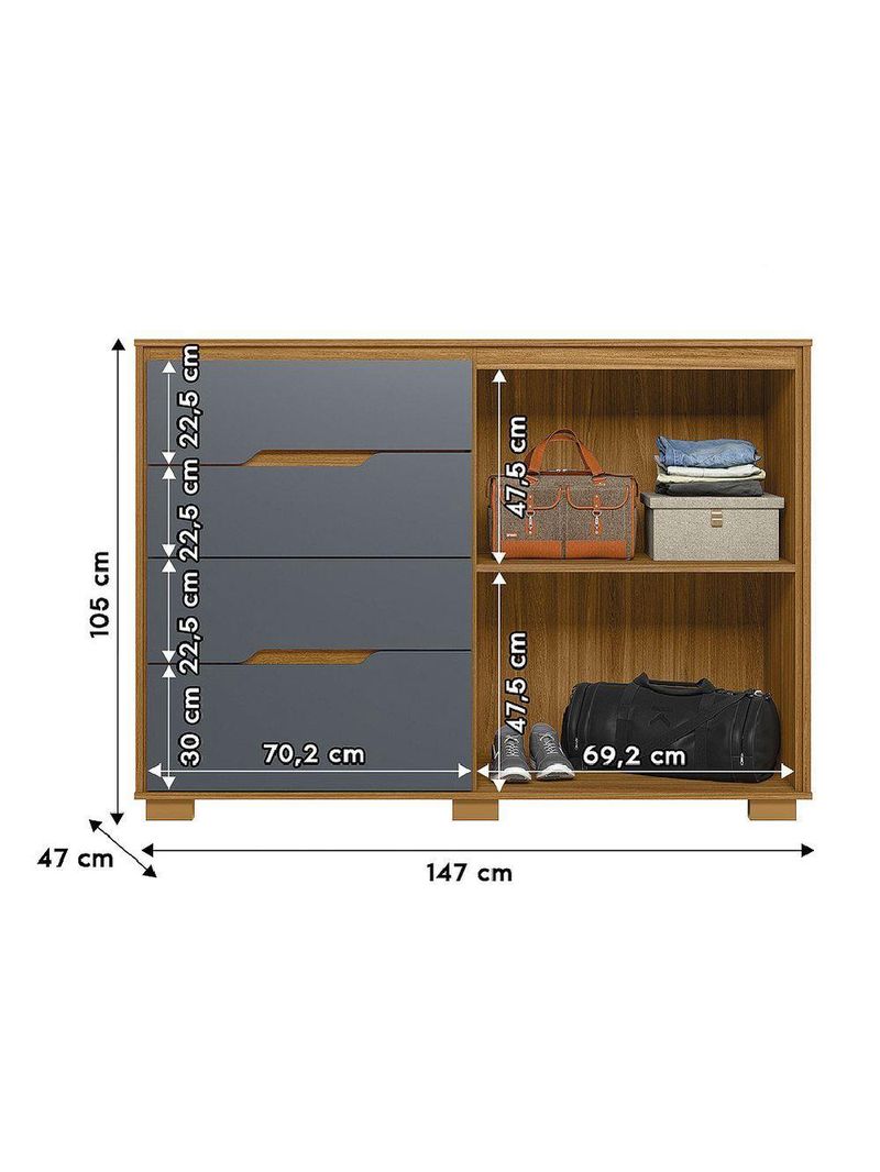 Cômoda 4 Gavetas 2 Portas Com Ripado Texas Freijó Moval