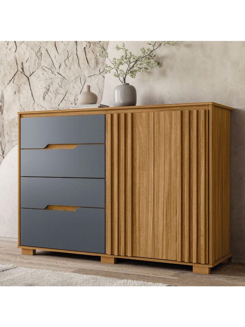 Cômoda 4 Gavetas 2 Portas Com Ripado Texas Freijó Moval