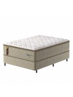 Cama Box Casal King Colchão Molas Guarda Costas Max Com Pillow 193x203x78cm Suede Bege/branco