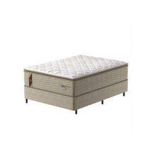 Cama Box Casal King Colchão Molas Guarda Costas Max Com Pillow 193x203x78cm Suede Bege/Branco