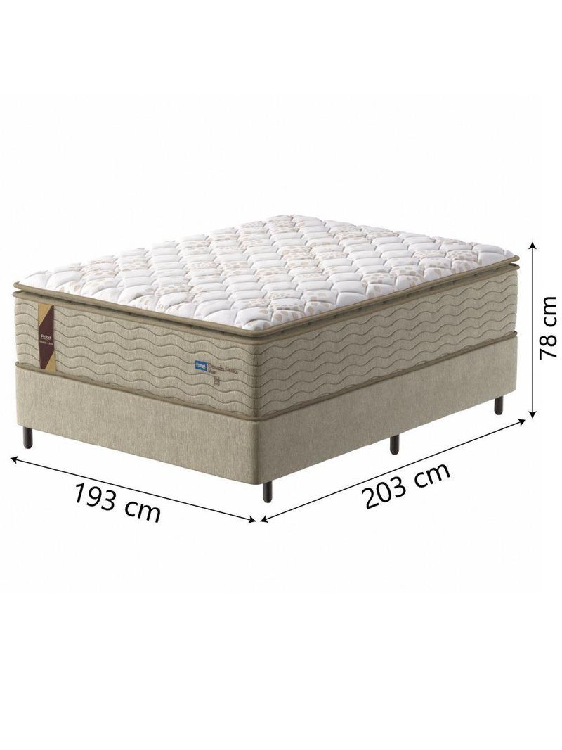 Cama Box Casal King Colchão Molas Guarda Costas Max Com Pillow 193x203x78cm Suede Bege/branco