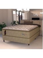 Cama Box Casal King Colchão Molas Guarda Costas Max Com Pillow 193x203x78cm Suede Bege/branco