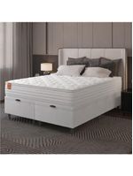 Cama Box Baú Casal King com Colchão Molas Ensacadas Real 193x203x68 cm – Linho Branco – Inducol