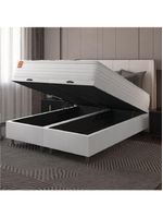 Cama Box Baú Casal King com Colchão Molas Ensacadas Real 193x203x68 cm – Linho Branco – Inducol