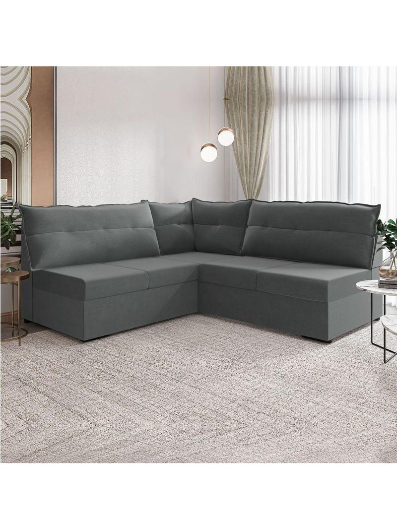 Sofá De Canto 5 Lugares Renaut Suede Cinza Mamflex Cinza