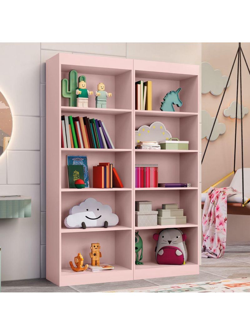 Kit 2 Estantes Livreiro Office Multiuso 8 Prateleiras Rose