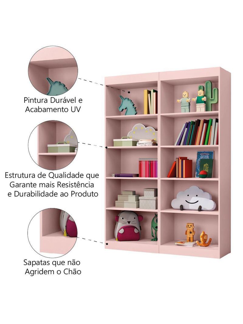 Kit 2 Estantes Livreiro Office Multiuso 8 Prateleiras Rose